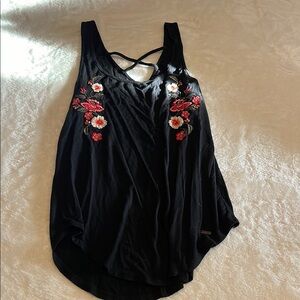 Floral Embroidered Black Tank Top